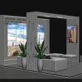 China National Geography Exhibition Booth with White Structure Large Screen Displaying Cityscape and Green Plants