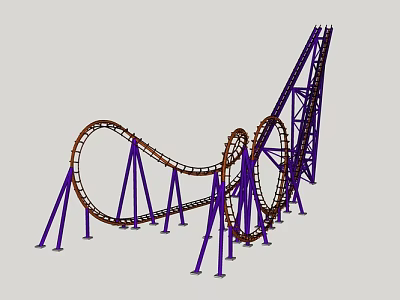 Thrilling Roller Coaster Structure With Purple Supports And Twisted Brown Tracks 3d model
