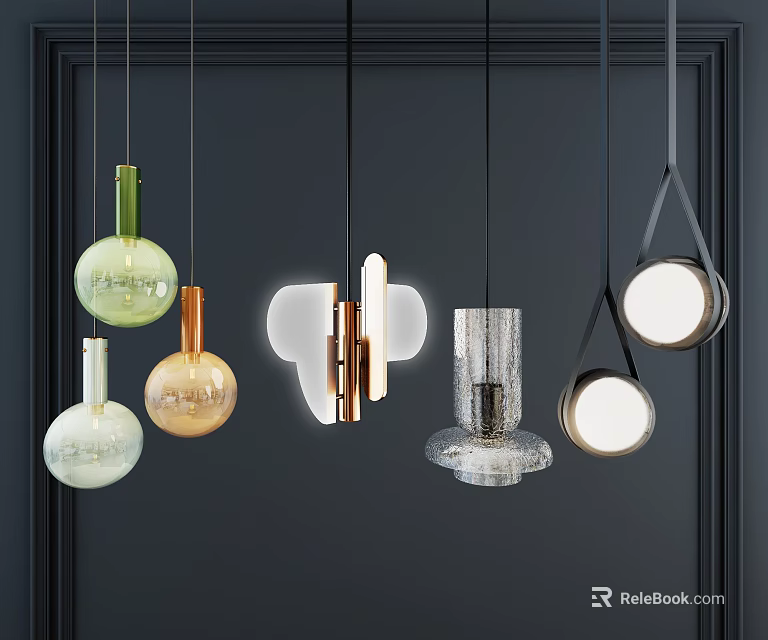 Colorful Inflatable Models With Various Shapes Hanging On Dark Background 3d model 