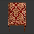 Classic Single Sofa With Red Upholstery Gold Floral Pattern And Wooden Legs