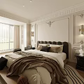 Modern Bedroom Interior With Ornate Wall Panels Upholstered Bed Nightstands And Circular Rug