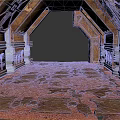 Ancient Architecture Interior With Wooden Structure Damaged Floor And Archway