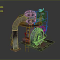Rusty Industrial Mechanical Equipment With Metal Pipes Gears And Support Structure 3d model