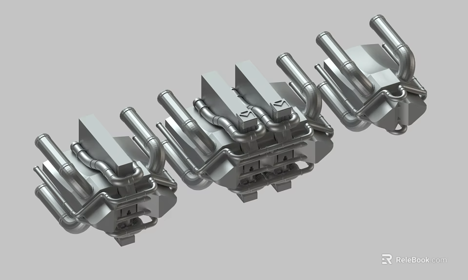 Industrial Metal Mechanical Components Aligned In Row For Machinery Assembly 3d model 