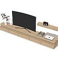 Modern Light Wood TV Stand with Flat Screen TV and Floating Shelves for Decor