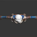 3D Female Character With White Short Hair Mechanical Arms Blue White Outfit And Brown Shorts