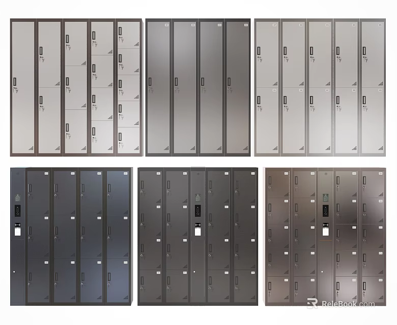 Metal Storage Lockers With Multiple Compartments And Various Color Designs 3d model 