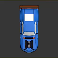 Modified Blue Sports Car With Orange Wheels Rear Spoiler And Black Stripes