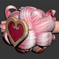 3D Female Bust Sculpture With Pink Long Hair Heart Headpiece Red Outfit And Curved Patterns