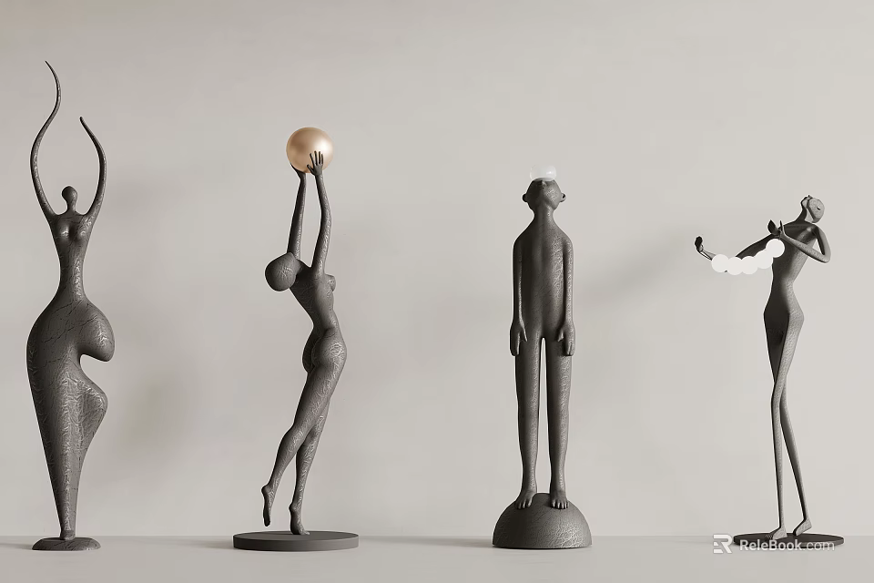 Modern Art Sculptures Four Abstract Figures Interior Decor 3d model 