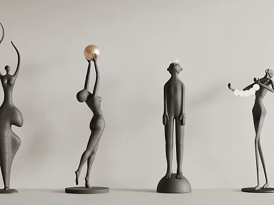 Modern Art Sculptures Four Abstract Figures Interior Decor 3d model