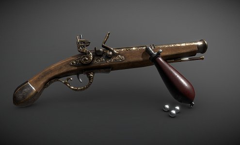 Flintlock Dueling Pistol 3d model