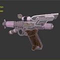 Futuristic Sci Fi Weapon With Metallic Body And Brown Wooden Grip