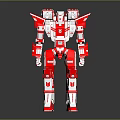 Red And White Mechanical Robot With Armored Body In Standing Pose