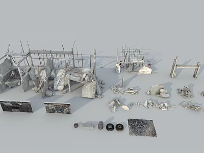 Construction Abandoned Demolition Ruins Site Tyre Gravel 3d model