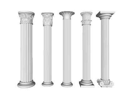 Classical Roman Columns Featuring Different Designs And Decorative Details 3d model