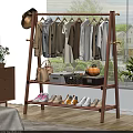 Wooden Multi tiered Clothes Rack With Hanging Clothes Bags Shoes And Storage Shelves