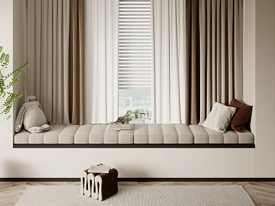 Cozy Window Seat With Pillows And Decor Items 3d model