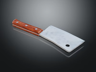 Practical Kitchen Cleaver With Wooden Handle Metal Blade Rivet And Hole Design 3d model