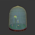 Small Scenic Display Under Transparent Glass Dome With Green Ground Purple House And Wooden Base