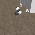 Wooden Floor with Geometric Pattern in Indoor Space featuring Panda Toy and White Shoes