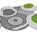 Modern Circular Tree Pits With Multiple Sizes And Stone Paving Design 3d model