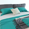 Double Bed With Gray Frame Teal Bedspread And Beige Gray Pillows Blanket 3d model