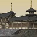 Ancient Traditional Architecture With Twin Pagodas Black Roofs And Golden Spires