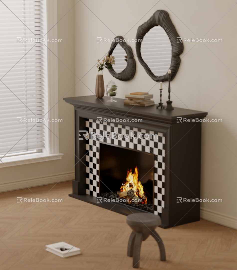 French Middle Style Real Fire Fireplace 3d model