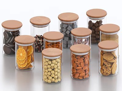 Glass Spice Jars With Wooden Lids For Storing Snacks 3d model Glass Spice Jars With Wooden Lids For Storing Snacks 3d model