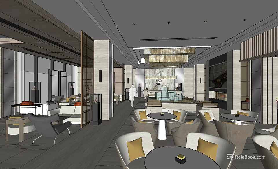 Modern Luxury Sales Office Interior Design With Comfortable Sofa Coffee Tables And Chandeliers 3d model 