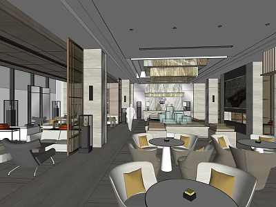 Modern Luxury Sales Office Interior Design With Comfortable Sofa Coffee Tables And Chandeliers 3d model