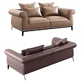Modern Brown Leather Two Seater Sofa With Armrests And Cushions 3d model