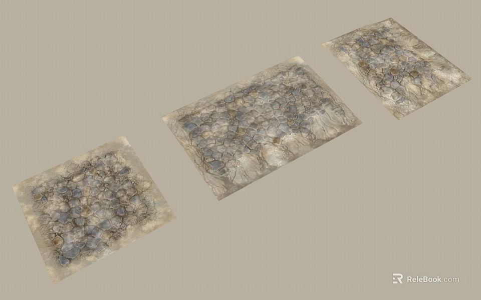 Three Square Pebble Textured Decorative Mats in Gray Blue Beige Tones Arranged on Light Background 3d model 