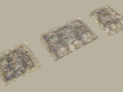 Three Square Pebble Textured Decorative Mats in Gray Blue Beige Tones Arranged on Light Background 3d model