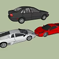 Assorted Cars Display Featuring Black Sedan Silver And Red Sports Cars