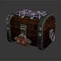 Wooden Chest With Metal Accents Corners Red Lock And Decorative Rings