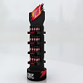 Black Retail Display Stand With Red Super Energy Drink Bottles On Layers