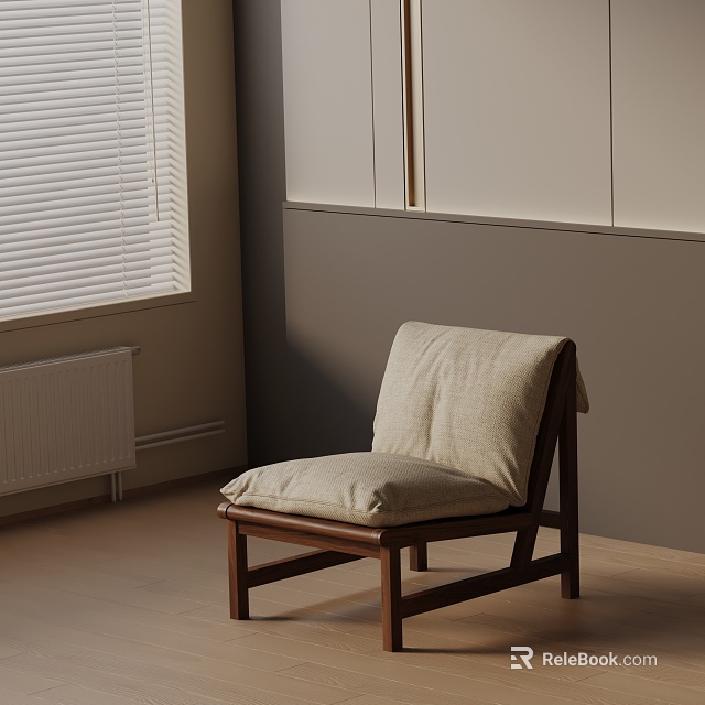 Modern Minimalist Lounge Chair With Wooden Frame And Beige Fabric Cushion In Interior Space 3d model 
