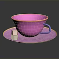 Pink Teacup with Gold Rim on Matching Saucer and Sugar Cubes