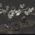 Modern Decorative Ornament Set With Metallic Branch And Stone Accents On Textured Base