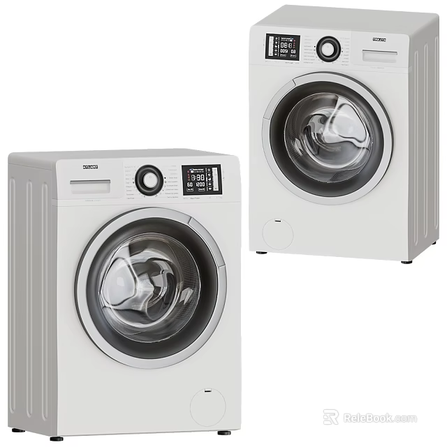 White Front Loading Washing Machines With Digital Control Panel And Modern Design 3d model