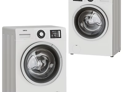 White Front Loading Washing Machines With Digital Control Panel And Modern Design 3d model