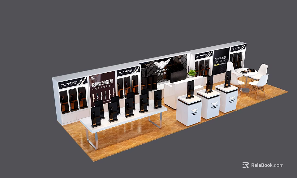 Modern Mall Store Display With Black Products White Stands And Brand Logos 3d model 