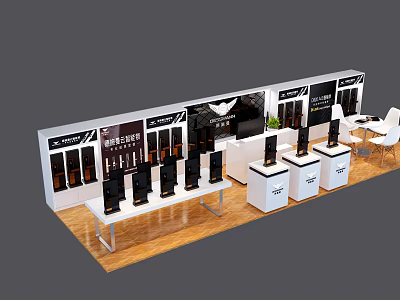Modern Mall Store Display With Black Products White Stands And Brand Logos 3d model