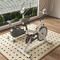 Indoor Exercise Equipment Stationary Bikes With Window Green View And Wooden Floor Mat