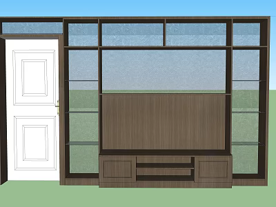 Modern Wooden TV Cabinet With Glass Doors And Open Shelves Storage Design 3d model