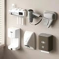 Modern Wall Mounted Bathroom Accessories Including Toothbrush Holder Hair Dryer Soap Dispenser And Hand Dryer