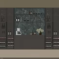 Modern Sideboard With Glass Doors Marble Backdrop Wine Bottles Coffee Machine And Elegant Storage Design