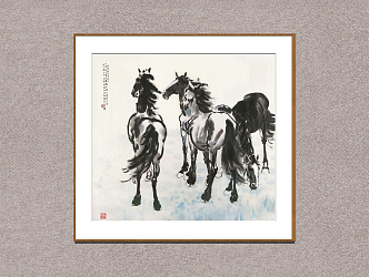 New Chinese Animal Painting Xu Beihong Group Horse Picture 3d model